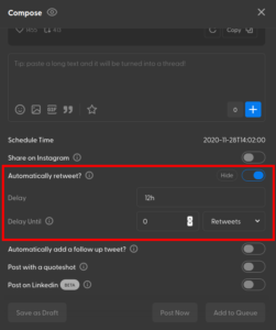 Hypefury Automatic Retweet Menu