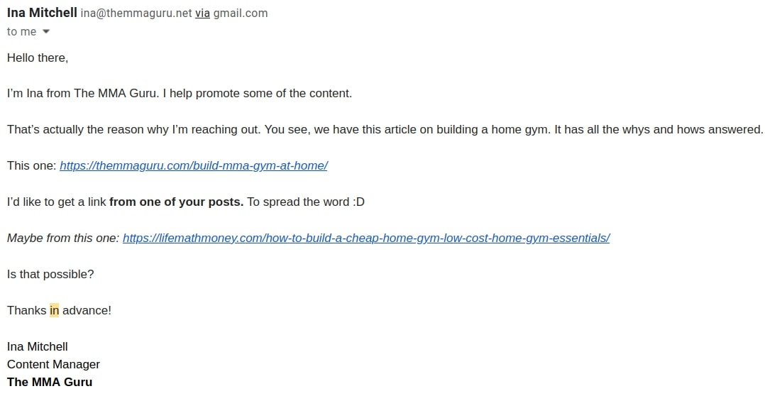 Example of a bad favour request email