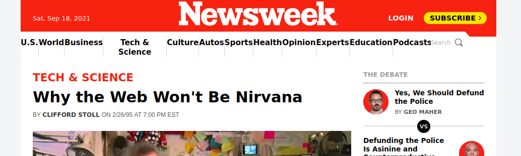 The Internet will fail - Newsweek 1995