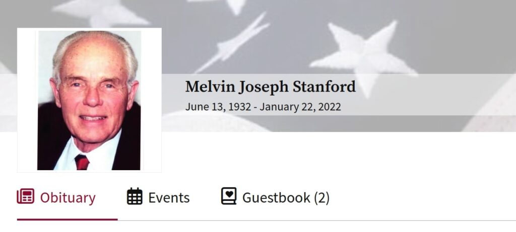 Online obituary for Melvin Joseph Stanford, June 13, 1932 - January 22, 2022, with his photo