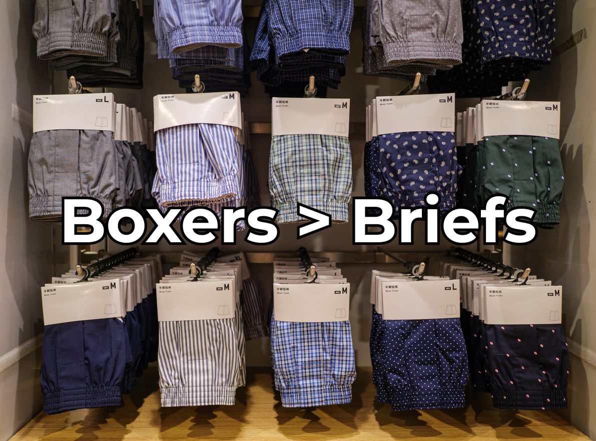 Shop display of packaged boxer shorts in many patterns